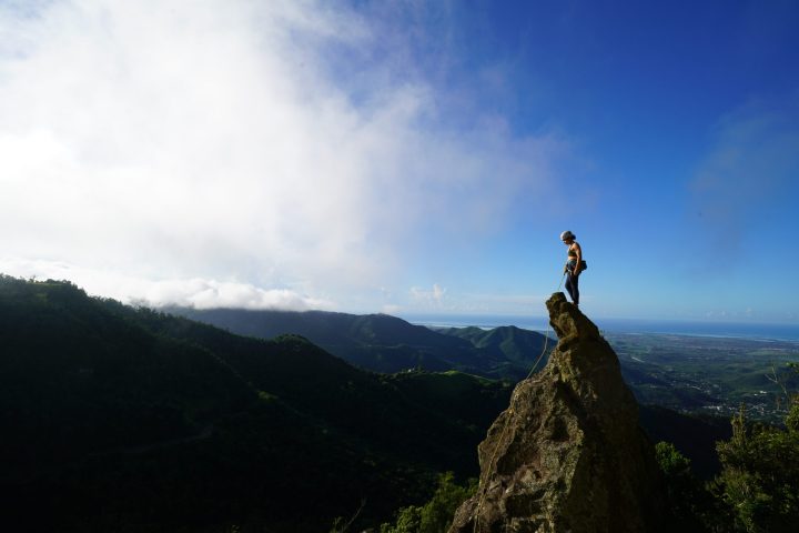 a large mountain in the background